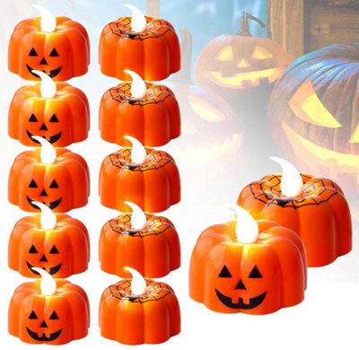 Amorly 12 Pcs Halloween Led Candle Lights,pumpkin And Spider Decorative Lights, Battery Operated For Halloween Party Decor - image 1