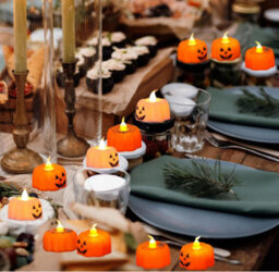 Amorly 12 Pcs Halloween Led Candle Lights,pumpkin And Spider Decorative Lights, Battery Operated  For Halloween Party Decor - thumbnail 6
