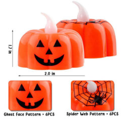 Amorly 12 Pcs Halloween Led Candle Lights,pumpkin And Spider Decorative Lights, Battery Operated  For Halloween Party Decor - thumbnail 2