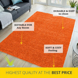 STALWART Modern Shaggy Rug - 5Cm Thick Pile Soft Touch Washable Area Rugs Carpet (Orange, 80X150Cm) - thumbnail 3