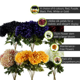 Pegdev - Pdl - Pack Of 6 Reflex Chrysanthemums 75Cm Pink Artificial Silk Flowers Extra Large - thumbnail 2