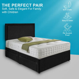 Dining Tables Seoul Matching Headboard Divan Set, 2 Drawer On Same Side With Sprung 1500 Comfort Mattress - Plush Black  - King - thumbnail 2