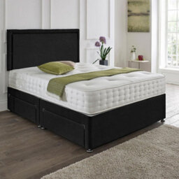 Dining Tables Seoul Matching Headboard Divan Set, 2 Drawer On Same Side With Sprung 1500 Comfort Mattress - Plush Black  - King - thumbnail 1