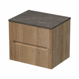 Affine 600mm Bathroom Vanity Unit Grey Marble Countertop Wall Hung Fluted Oak Unit - thumbnail 4
