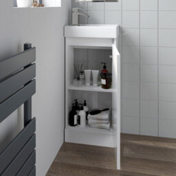 Affine Gloss White Floor Standing 400mm Slim Vanity Unit Basin Sink Cloakroom Bathroom - thumbnail 6