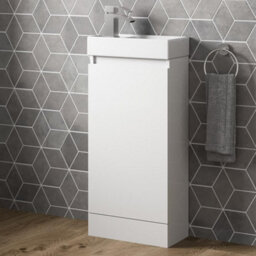 Affine Gloss White Floor Standing 400mm Slim Vanity Unit Basin Sink Cloakroom Bathroom - thumbnail 1