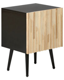 Wyld And Coco Modern Bedside Table With Solid Rubberwood Door And Iron Legs, Black Melamine Frame, Brown Finish - thumbnail 3
