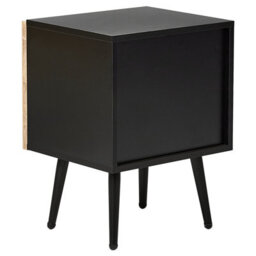 Wyld And Coco Modern Bedside Table With Solid Rubberwood Door And Iron Legs, Black Melamine Frame, Brown Finish - thumbnail 6