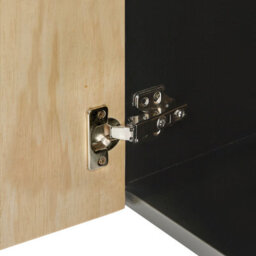 Wyld And Coco Modern Bedside Table With Solid Rubberwood Door And Iron Legs, Black Melamine Frame, Brown Finish - thumbnail 7