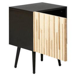 Wyld And Coco Modern Bedside Table With Solid Rubberwood Door And Iron Legs, Black Melamine Frame, Brown Finish - thumbnail 5