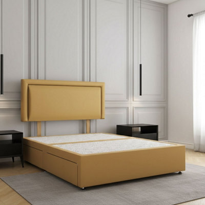 REGIONAL FURNISHINGS Divan Bed Set Mustard Plush Velvet Upholstered 24Inch Headboard & 2Drawers Sameside & No Mattress In 3Ft 4Ft 4Ft6 5Ft 6Ft Sizes - image 1