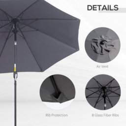 Outsunny 2.7M Patio Umbrella Outdoor Sunshade Canopy W/ Tilt And Crank Grey - thumbnail 6