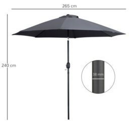 Outsunny 2.7M Patio Umbrella Outdoor Sunshade Canopy W/ Tilt And Crank Grey - thumbnail 3