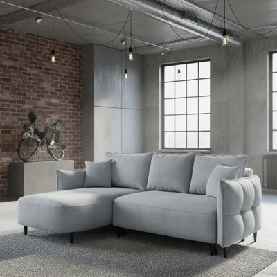 Sycylia Modern Corner Sofa Bed With Storage Wooden Frame Pine Slats Chipboard Hdf Freestanding 244X165Cm Light Grey Left - image 1