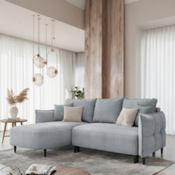Sycylia Modern Corner Sofa Bed With Storage Wooden Frame Pine Slats Chipboard Hdf Freestanding 244X165Cm Light Grey Left - thumbnail 2