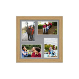 AK Frames 12X12 Light Oak Modern Multi Photo Frame With Mid Grey Mount - Holds 4 Apertures (4X) 6X4 Photos - thumbnail 1