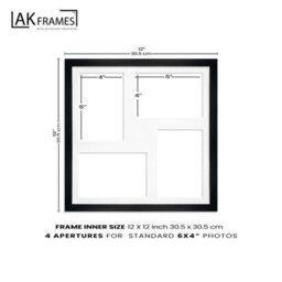 AK Frames 12X12 Light Oak Modern Multi Photo Frame With Mid Grey Mount - Holds 4 Apertures (4X) 6X4 Photos - thumbnail 4
