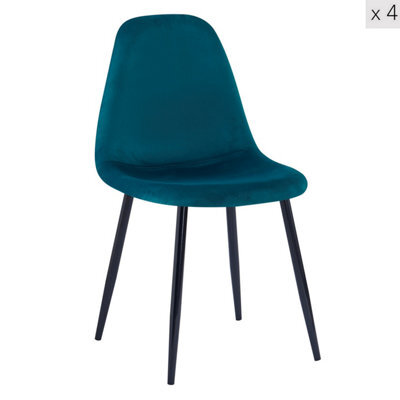 Nordlys Set Of 4 Metal And Blue Velvet Dining Chairs Vintage Style Dining Room - image 1