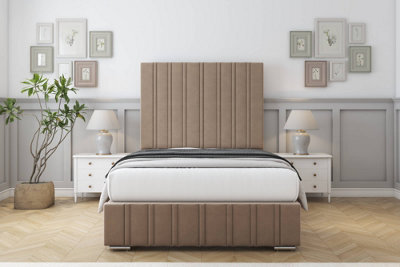 "Sloomy Langston Mink Plush Bed Frame With Mattress With 50"" Upholstered Headboard 4'6 Double" - image 1
