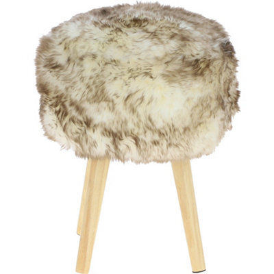 Fenland Sheepskin Fenland's Real Sheepskin Handmade Stool Wolf Tip With Wooden Legs - (H) 50Cm (Diameter) 39Cm - image 1
