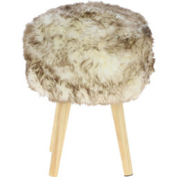 Fenland Sheepskin Fenland's Real Sheepskin Handmade Stool Wolf Tip With Wooden Legs - (H) 50Cm (Diameter) 39Cm - thumbnail 1