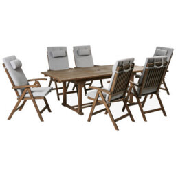 Beliani Garden Dining Set 6 Seater Amantea Premium Acacia Wood Light Grey - thumbnail 1