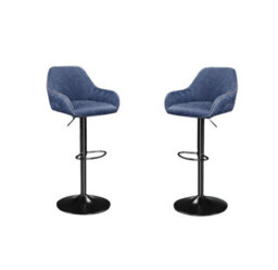 Modcraft Set Of 2 Adjustable Swivel Bar Stools With Backrest & Armrests - Faux Leather Blue Chairs - thumbnail 4