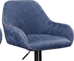 Modcraft Set Of 2 Adjustable Swivel Bar Stools With Backrest & Armrests - Faux Leather Blue Chairs - thumbnail 5