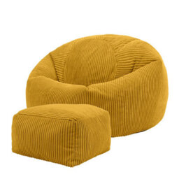 icon Kingston Cord Adults Bean Bag Chair And Pouffe, Ready Filled Beanbag And Footstool Ochre Yellow - thumbnail 3