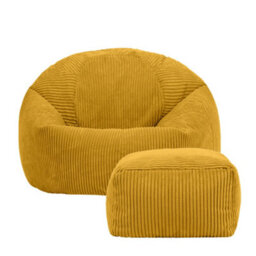 icon Kingston Cord Adults Bean Bag Chair And Pouffe, Ready Filled Beanbag And Footstool Ochre Yellow - thumbnail 4