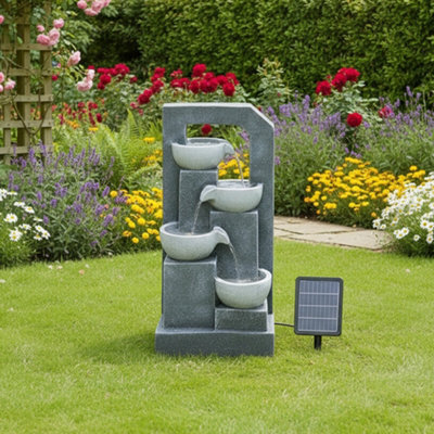 Living And Home 4-Tier Grey Resin Solar-Powered Water Fountain Outdoor Gardening Decor With Warm Yellow Light 66Cm(H) - image 1