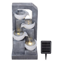 Living And Home 4-Tier Grey Resin Solar-Powered Water Fountain Outdoor Gardening Decor With Warm Yellow Light 66Cm(H) - thumbnail 5