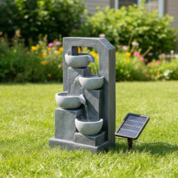 Living And Home 4-Tier Grey Resin Solar-Powered Water Fountain Outdoor Gardening Decor With Warm Yellow Light 66Cm(H) - thumbnail 3