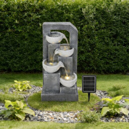 Living And Home 4-Tier Grey Resin Solar-Powered Water Fountain Outdoor Gardening Decor With Warm Yellow Light 66Cm(H) - thumbnail 2