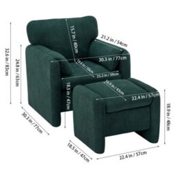Living And Home Green Chenille Upholstered Armchair With Footstool - thumbnail 5