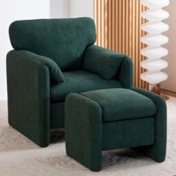 Living And Home Green Chenille Upholstered Armchair With Footstool