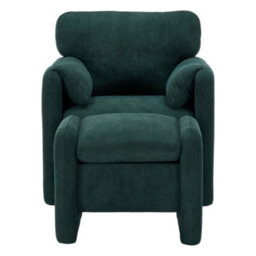 Living And Home Green Chenille Upholstered Armchair With Footstool - thumbnail 2