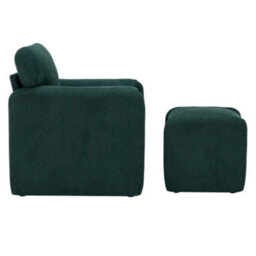 Living And Home Green Chenille Upholstered Armchair With Footstool - thumbnail 3