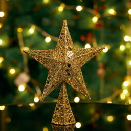 Living And Home Golden Glittered Wrought Iron Christmas Tree Topper Xmas Star Ornament Home Decor 30X40Cm - thumbnail 3