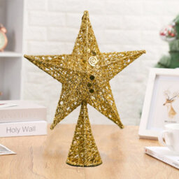 Living And Home Golden Glittered Wrought Iron Christmas Tree Topper Xmas Star Ornament Home Decor 30X40Cm - thumbnail 2