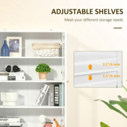 Homcom Bookcase With Glass Doors And Adjustable Shelves For Study, White - thumbnail 5