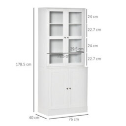 Homcom Bookcase With Glass Doors And Adjustable Shelves For Study, White - thumbnail 3