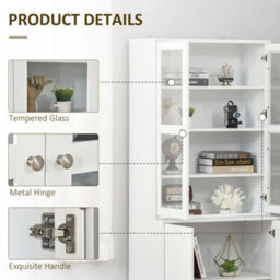 Homcom Bookcase With Glass Doors And Adjustable Shelves For Study, White - thumbnail 6