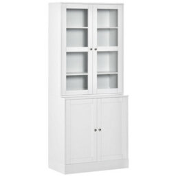 Homcom Bookcase With Glass Doors And Adjustable Shelves For Study, White - thumbnail 2