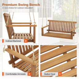 Costway Acacia Wood Porch Swing 2-Person Outdoor Patio Hanging Chair W/ Backrest - thumbnail 8