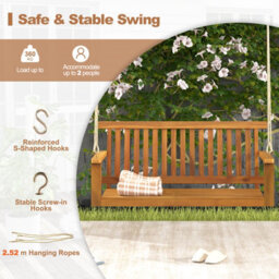 Costway Acacia Wood Porch Swing 2-Person Outdoor Patio Hanging Chair W/ Backrest - thumbnail 7