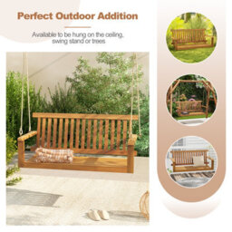 Costway Acacia Wood Porch Swing 2-Person Outdoor Patio Hanging Chair W/ Backrest - thumbnail 9