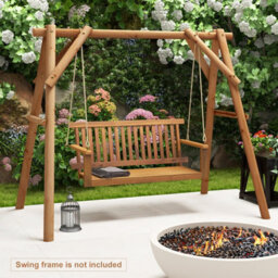 Costway Acacia Wood Porch Swing 2-Person Outdoor Patio Hanging Chair W/ Backrest - thumbnail 4