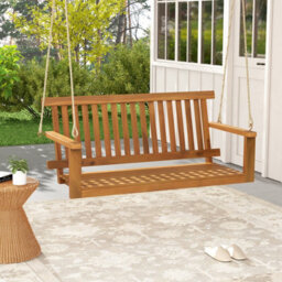 Costway Acacia Wood Porch Swing 2-Person Outdoor Patio Hanging Chair W/ Backrest - thumbnail 3