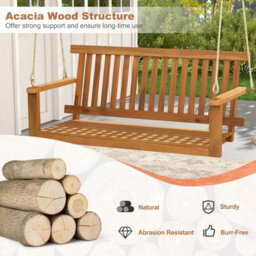 Costway Acacia Wood Porch Swing 2-Person Outdoor Patio Hanging Chair W/ Backrest - thumbnail 6